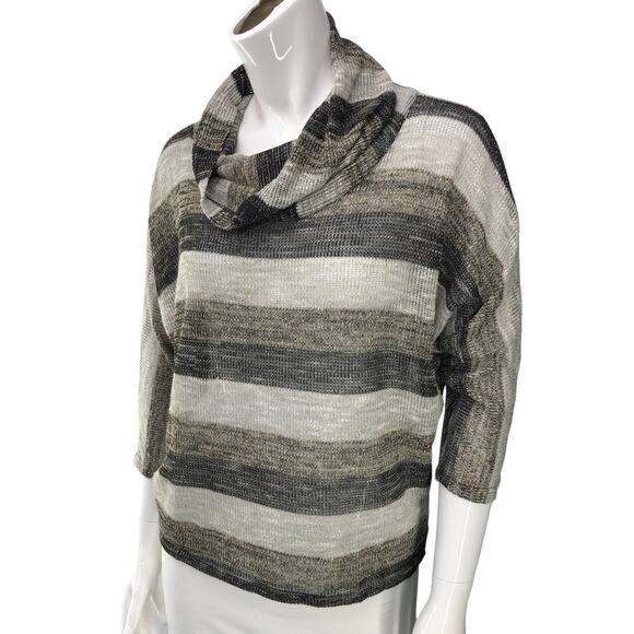 Saks Fifth Ave Blue Womens Size S Cowl Neck Sweater Stripe Dolman Sleeve Light - Picture 1 of 14